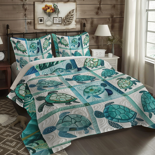 Turtle Harmony 3-Piece Quilted Bedding Set - Single (59" x 70")