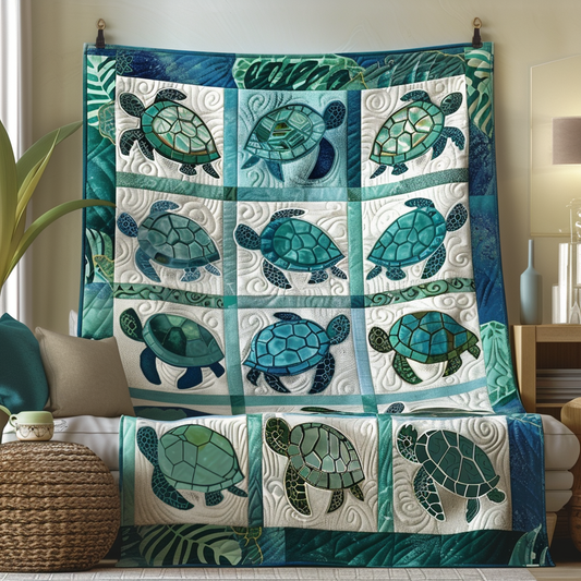 Turtle Harmony Quilted Blanket - Throw (55" x 60")