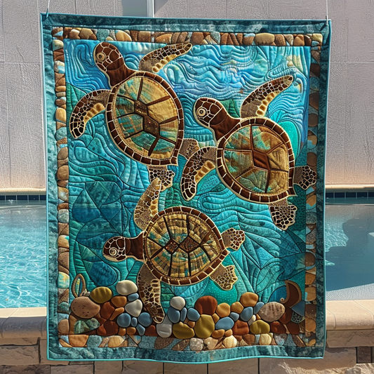 Turtle Harmony Quilted Blanket - Throw (55" x 60")