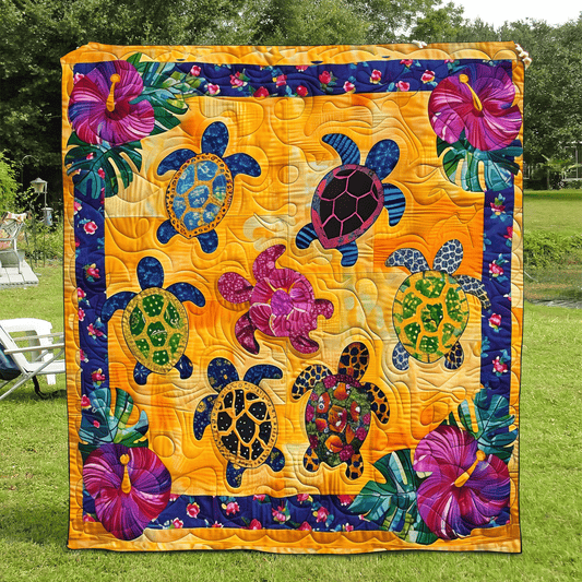 Turtle Harmony Quilted Blanket - Throw (55" x 60")
