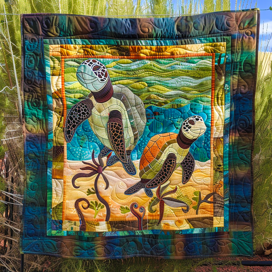 Turtle Oasis Quilted Blanket - Throw (55" x 60")
