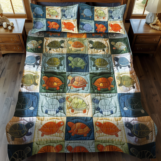 Turtle Parade 3-Piece Quilted Bedding Set - Single (59" x 70")