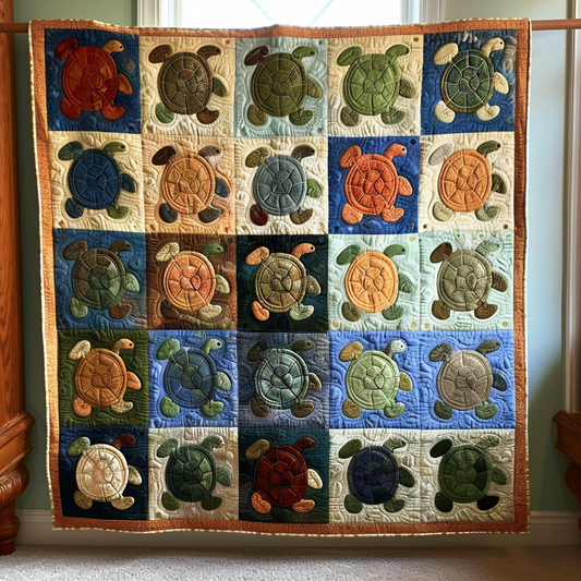 Turtle Parade Quilted Blanket - Throw (55" x 60")
