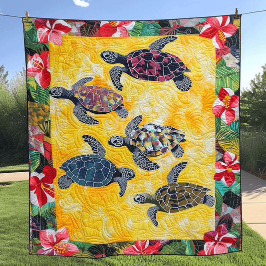 Turtle Paradise Quilted Blanket - Throw (55" x 60")