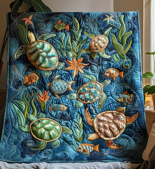 Turtle Sanctuary Quilted Blanket - Throw (55" x 60")