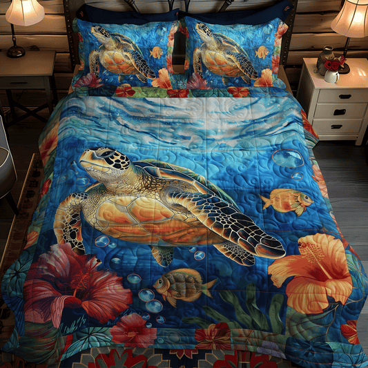 Turtle Voyage 3-Piece Quilted Bedding Set - Single (59" x 70")