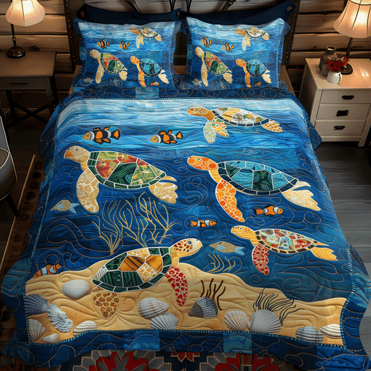 Turtle Coral Fest 3-Piece Quilted Bedding Set - Single (59" x 70")