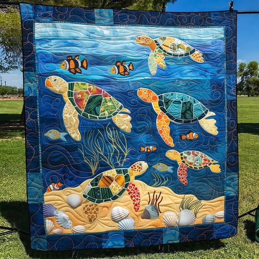 Turtle Coral Fest Quilted Blanket - Throw (55" x 60")