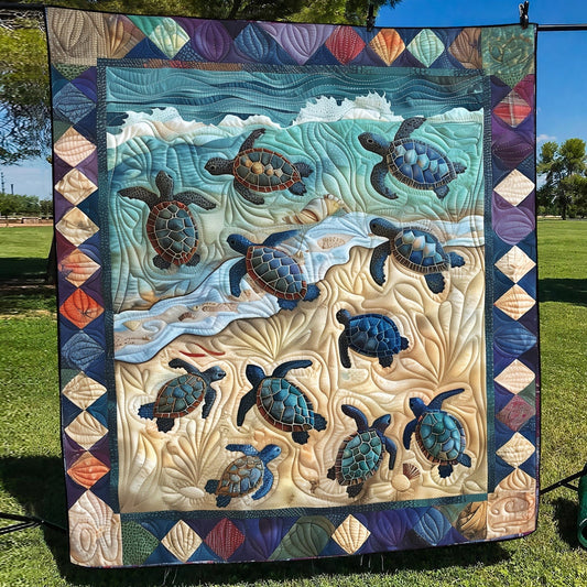 Turtle First Crawl Quilted Blanket - Throw (55" x 60")