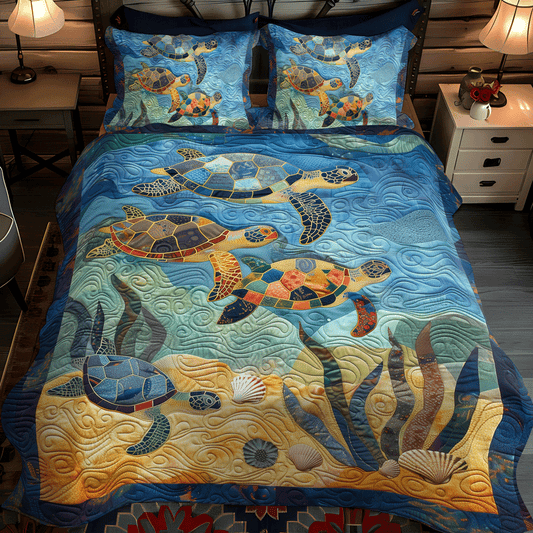 Turtle Harmony 3-Piece Quilted Bedding Set - Single (59" x 70")