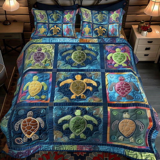 Turtle Haven 3-Piece Quilted Bedding Set - Single (59" x 70")
