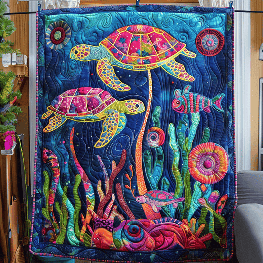 Turtle Oasis Quilted Blanket - Throw (55" x 60")
