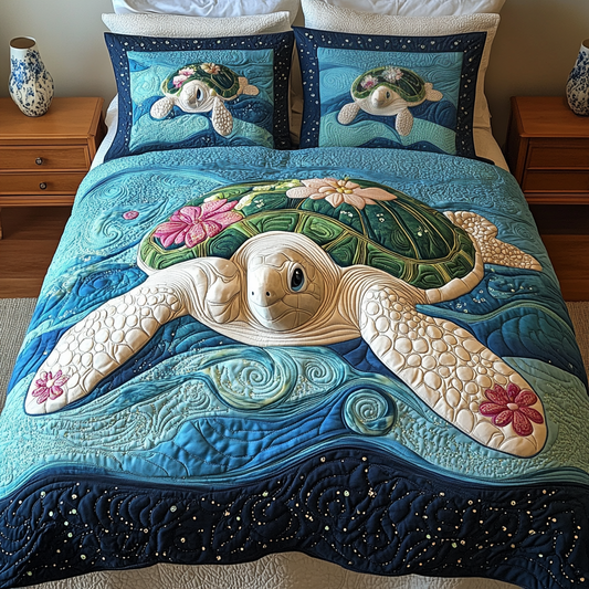 Turtle Tides 3-Piece Quilted Bedding Set - Single (59" x 70")