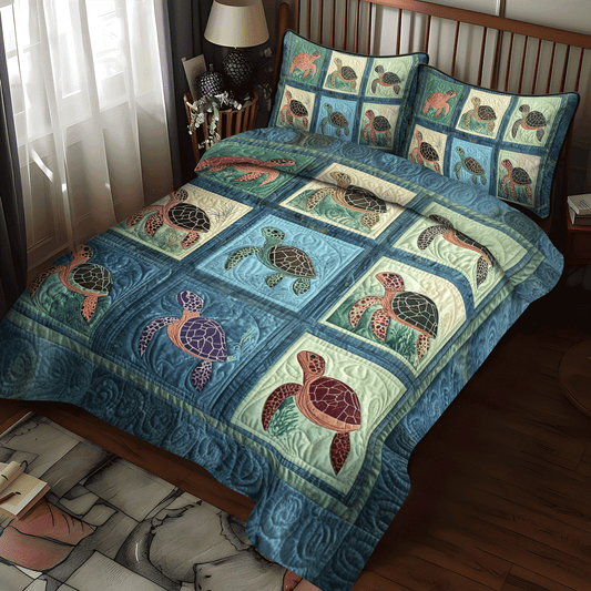 Turtle Tranquility 3-Piece Quilted Bedding Set - Single (59" x 70")