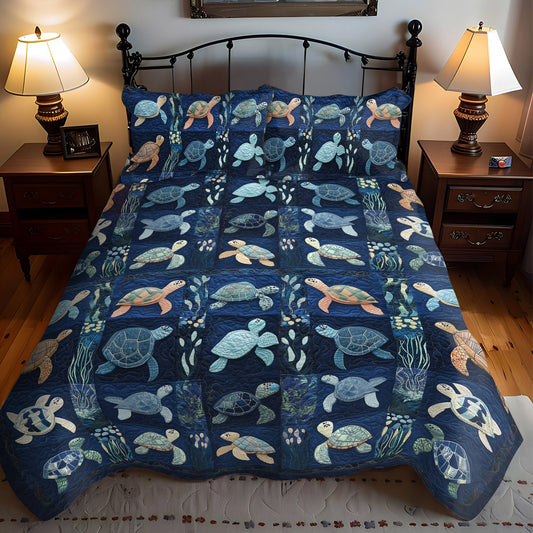 Turtle Waves Peace 3-Piece Quilted Bedding Set - Single (59" x 70")
