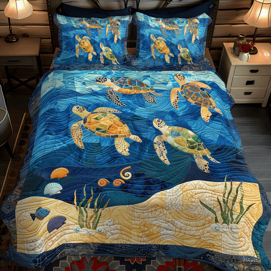 Turtley Mosaic 3-Piece Quilted Bedding Set - Single (59" x 70")