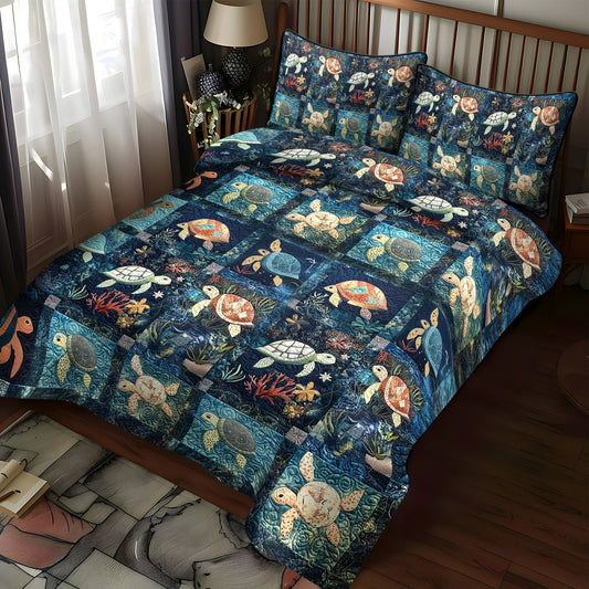 Underwater Turtle Bliss 3-Piece Quilted Bedding Set - Single (59" x 70")