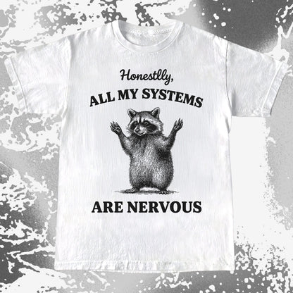 Nervous Systems Raccoon, funny meme tee gift (view 2)