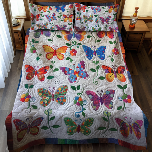Vibrant Butterflies 3-Piece Quilted Bedding Set - Single (59" x 70")