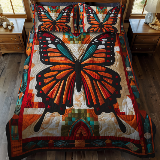 Vibrant Butterfly 3-Piece Quilted Bedding Set - Single (59" x 70")