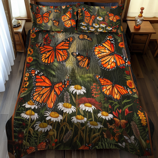 Vibrant Monarch Butterflies 3-Piece Quilted Bedding Set - Single (59" x 70")