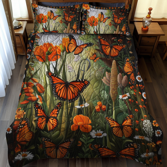 Vibrant Monarch Butterflies 3-Piece Quilted Bedding Set - Single (59" x 70")