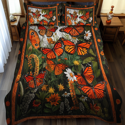 Vibrant Monarch Butterflies 3-Piece Quilted Bedding Set - Single (59" x 70")