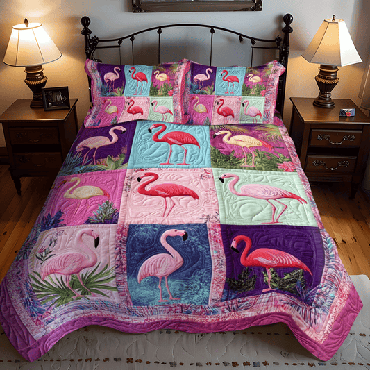 Vibrant Flamingo Tropics 3-Piece Quilted Bedding Set - Single (59" x 70")