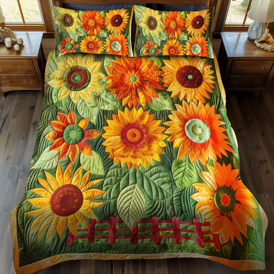 Vibrant Sunflowers 3-Piece Quilted Bedding Set - Single (59" x 70")