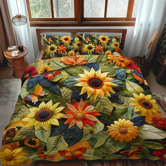 Vibrant Sunflowers 3-Piece Quilted Bedding Set - Single (59" x 70")