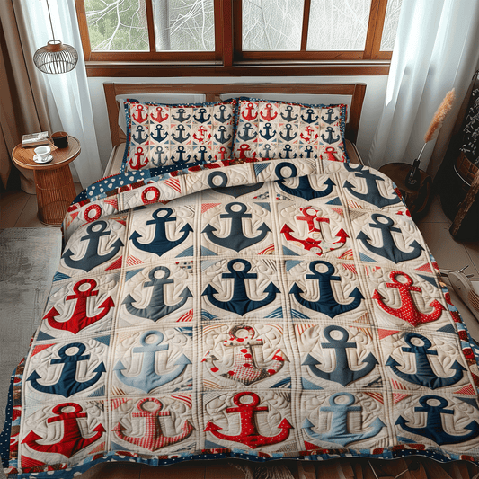 Vintage Anchors 3-Piece Quilted Bedding Set - Single (59" x 70")