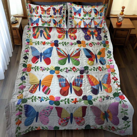 Vivid Butterflies 3-Piece Quilted Bedding Set - Single (59" x 70")