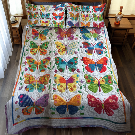 Vivid Butterflies 3-Piece Quilted Bedding Set - Single (59" x 70")