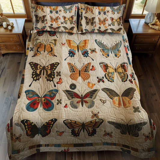 Vivid Butterflies 3-Piece Quilted Bedding Set - Single (59" x 70")