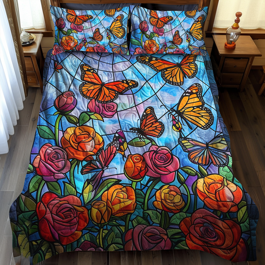 Vivid Monarch Butterflies 3-Piece Quilted Bedding Set - Single (59" x 70")