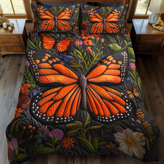 Vivid Monarch Butterflies 3-Piece Quilted Bedding Set - Single (59" x 70")