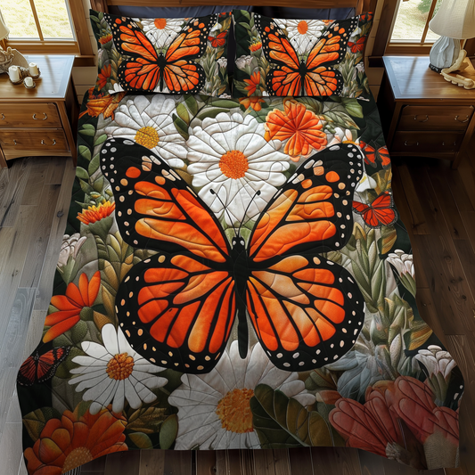 Vivid Monarch Butterflies 3-Piece Quilted Bedding Set - Single (59" x 70")