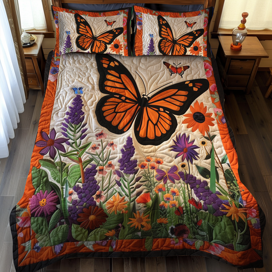 Vivid Monarch Butterflies 3-Piece Quilted Bedding Set - Single (59" x 70")