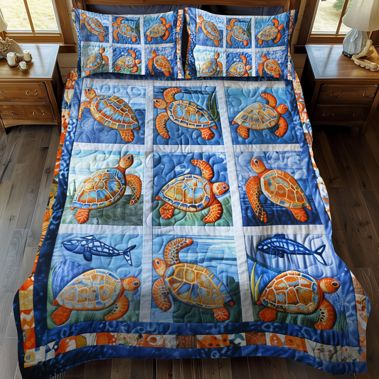 Vivid Turtles 3-Piece Quilted Bedding Set - Single (59" x 70")