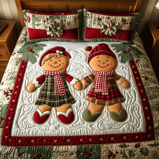 Warm Gingerbread Embrace 3-Piece Quilted Bedding Set - Single (59" x 70")