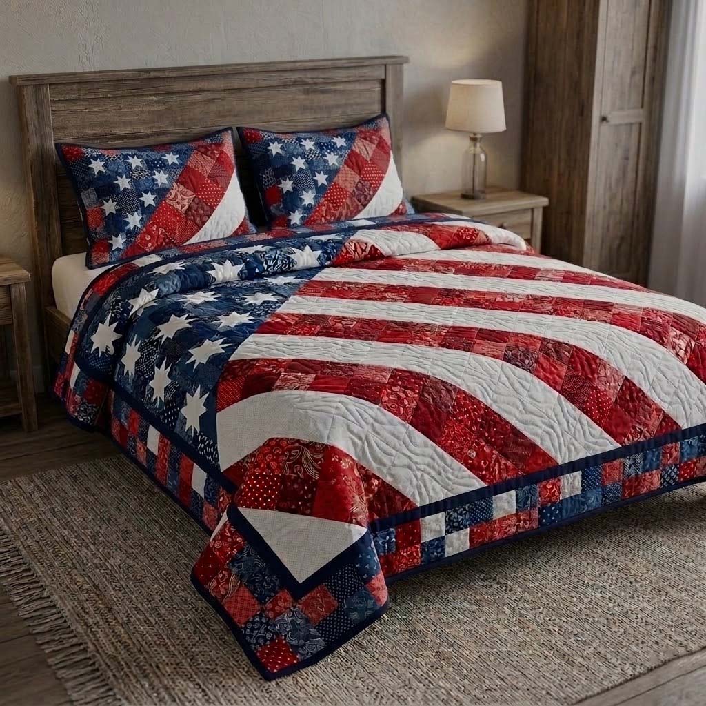 Single (59'' x 70'') /Waving Freedom Spirit 3-Piece Quilted Bedding Set