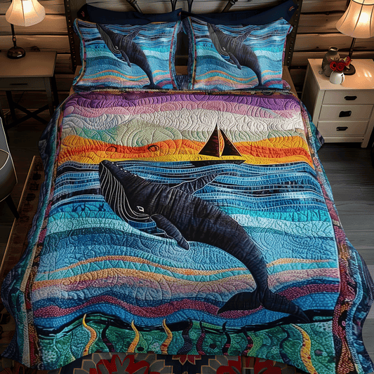 Whale's Whisper 3-Piece Quilted Bedding Set - Single (59" x 70")