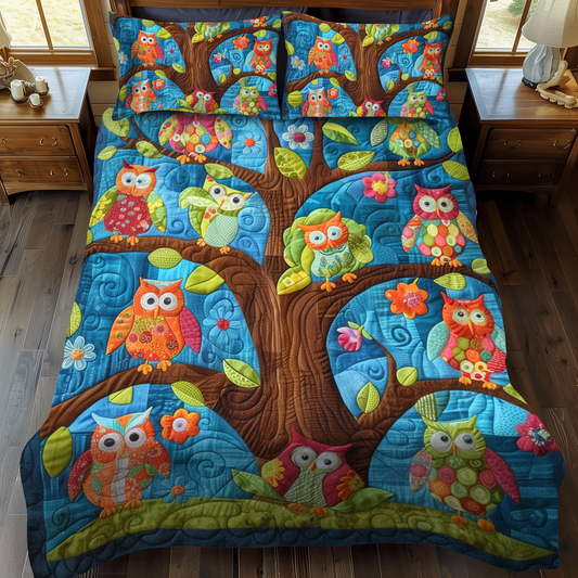 Whimsical Owls 3-Piece Quilted Bedding Set - Single (59" x 70")