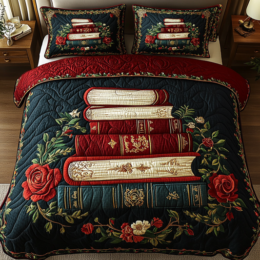 Whimsical Bookshelf 3-Piece Quilted Bedding Set - Single (59" x 70")
