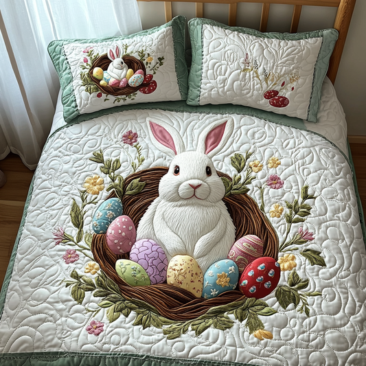 Whimsical Easter Bunny Quilted Bedding Set - Single (59" x 70")