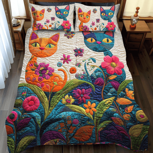 Whimsical Fantasy Cat 3-Piece Quilted Bedding Set - Single (59" x 70")