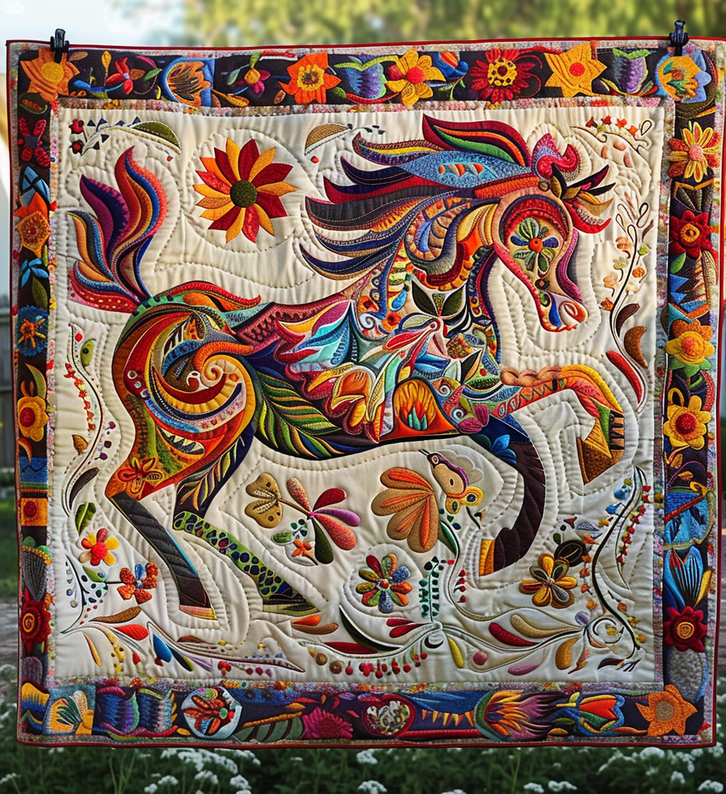 Throw (55'' x 60'') /Whimsical Horse Quilted Blanket