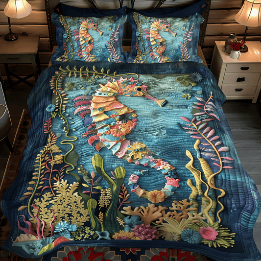 Whimsical Seahorse 3-Piece Quilted Bedding Set - Single (59" x 70")