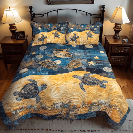 Whimsical Turtle Sea 3-Piece Quilted Bedding Set - Single (59" x 70")