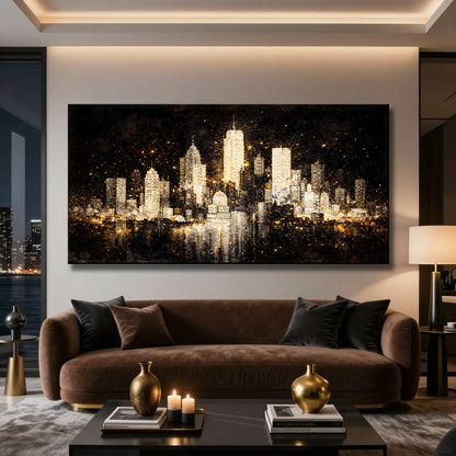 White City In The Dark - Noir Skyline with Gold Lights
